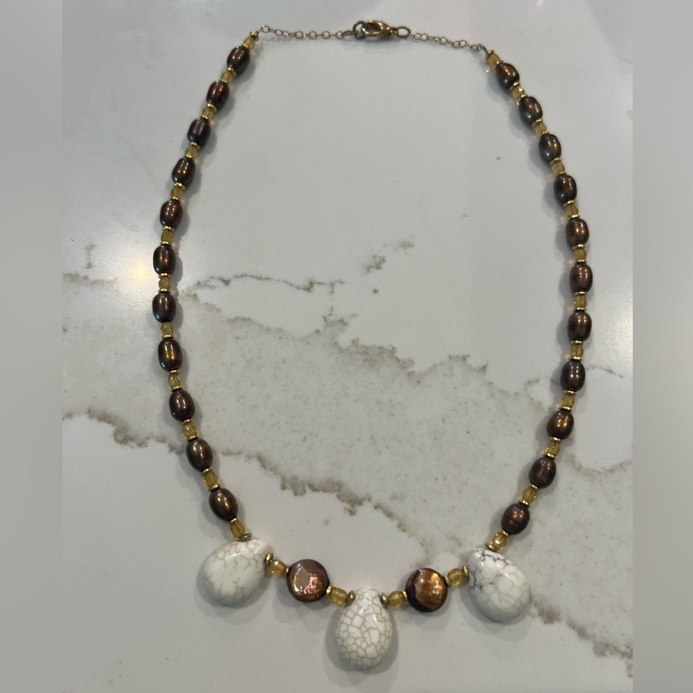 20” Cream and Brown Beaded Necklace